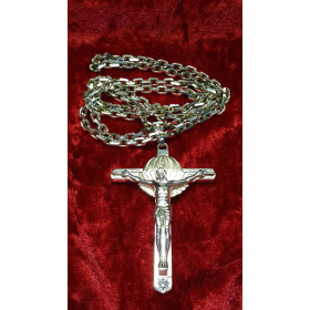 GRAND CRUCIFIIX ARGENT AVEC PARACHUTE OR 18 CARATS